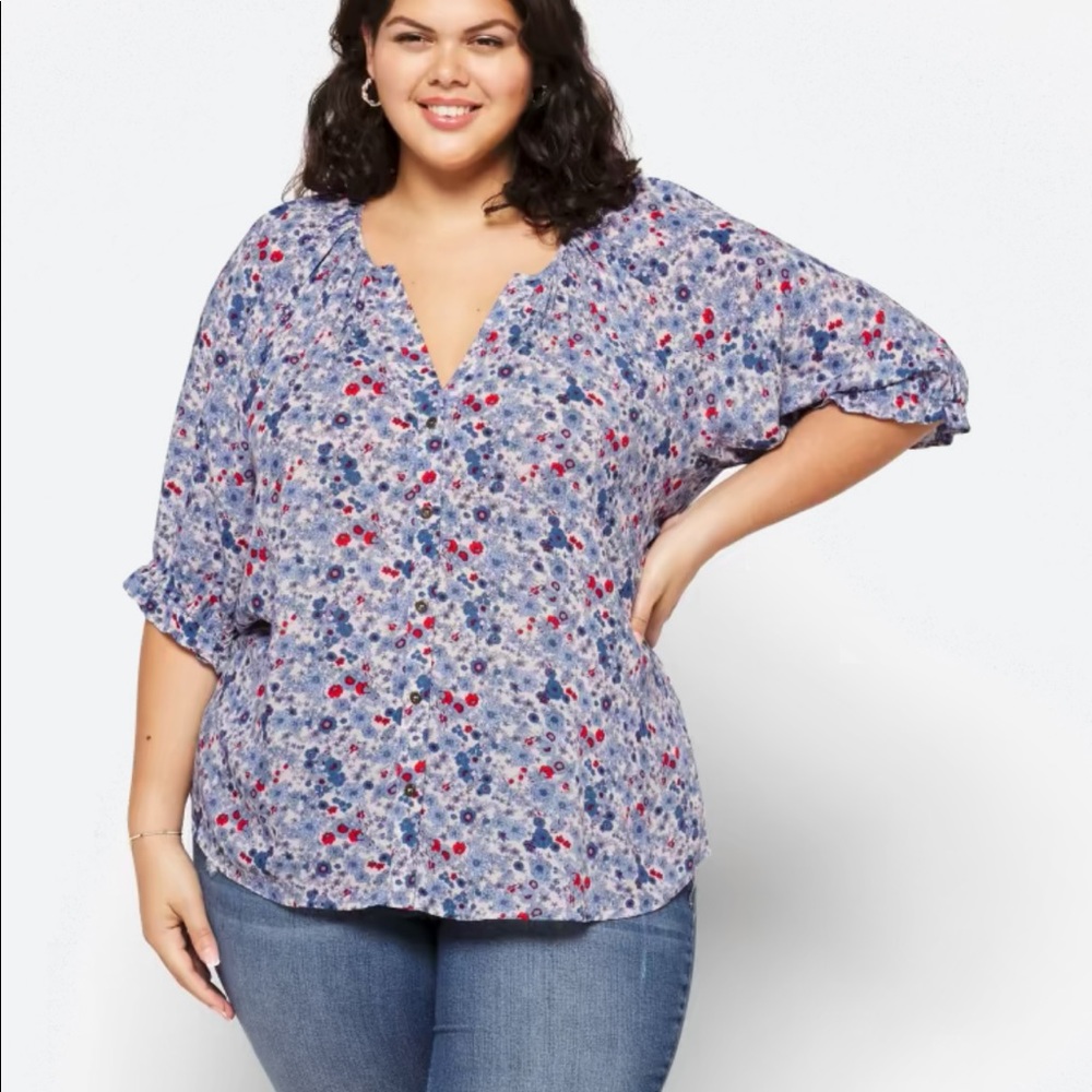 Blue Red and White floral shirt